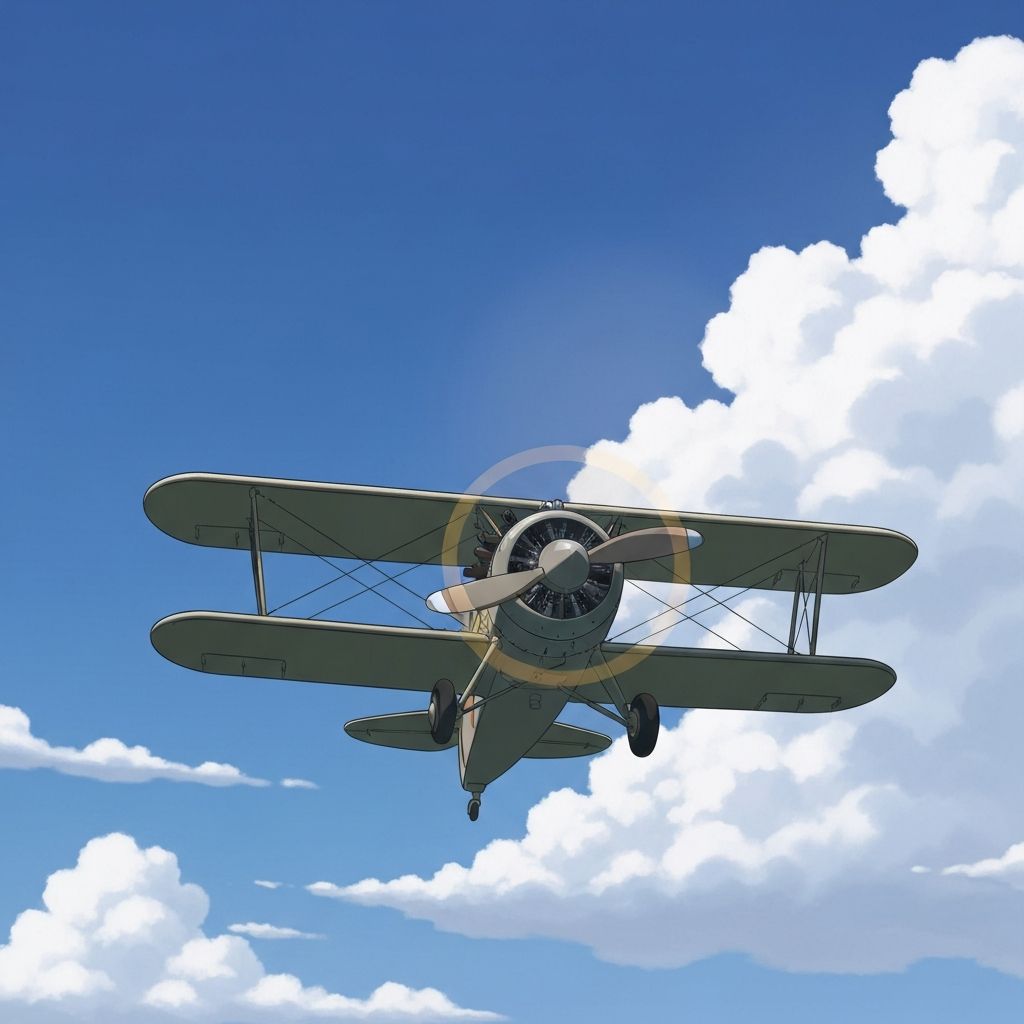 Red vintage biplane flying through the sky